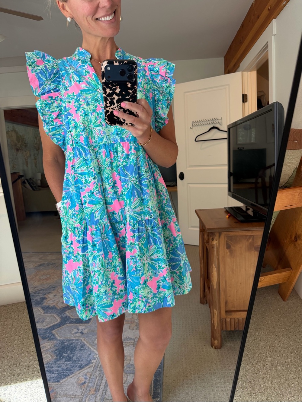 Lilly Pulitzer Blue and Pink Floral Dress, Size M, like new!!!